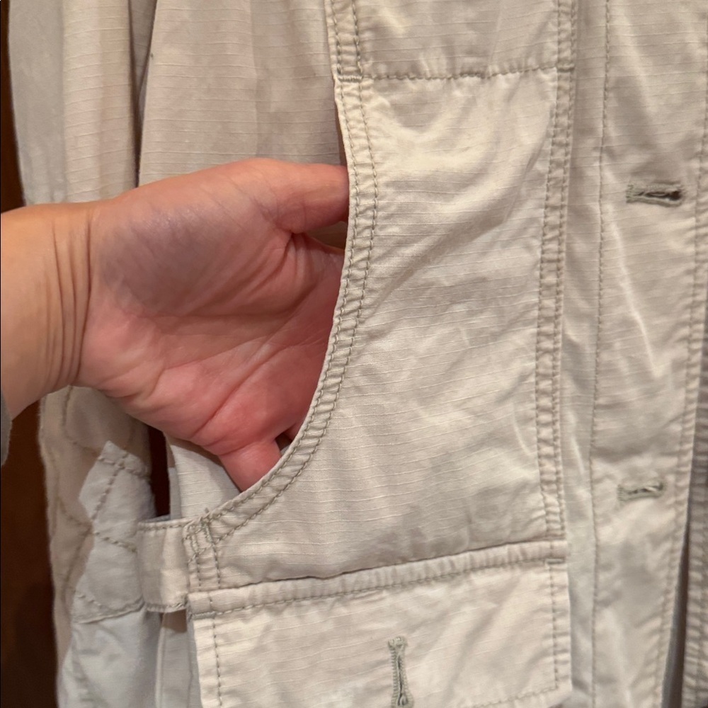 Eddie Bauer cotton canvas tan safari shirt jacket Orange trim women’s S - Picture 5 of 11